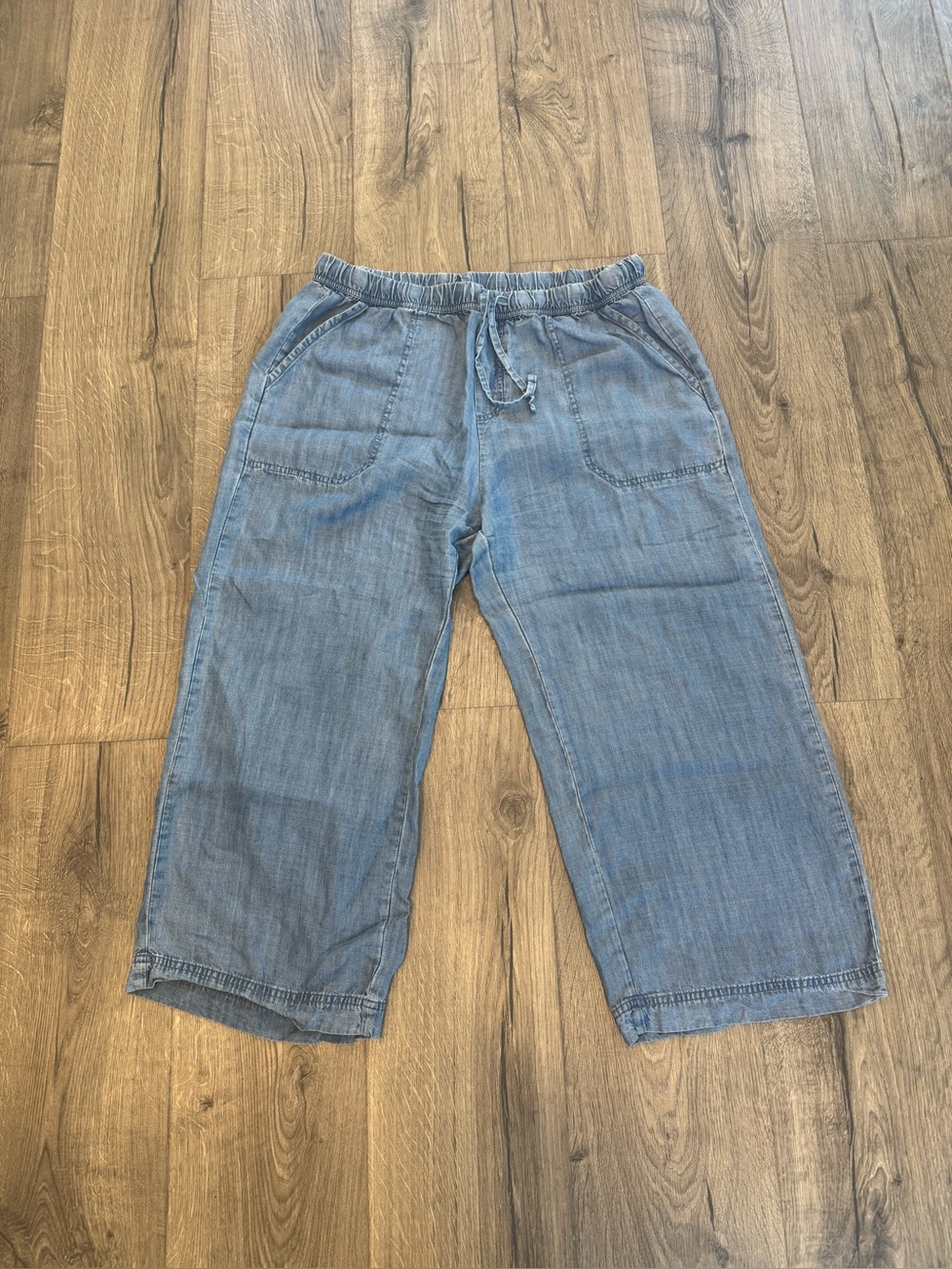 Women’s Wide-Leg Chambray Pull-On Pants - Light Blue